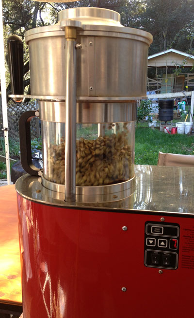 The nano coffee roaster at Hidden Fortress Micro Farm